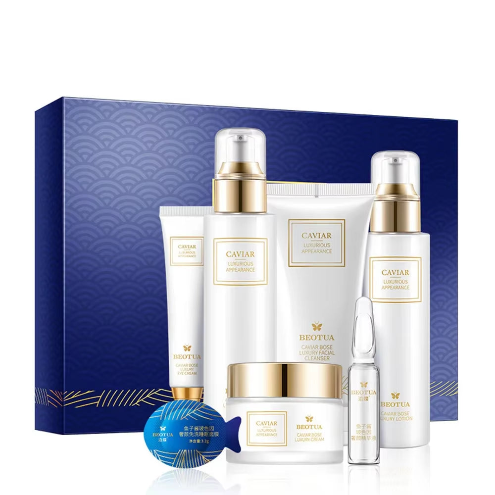  "Skin Care", "Anti-Wrinkle", "Whitening", and "Korean", to help with search visibility. They also emphasize the luxury and comprehensive nature of the 15-piece set.