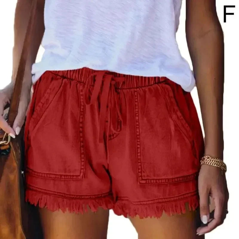 2025 Women's High Waist Casual Slim Shorts - Elastic Waist Loose Straight Jeans for Sprint