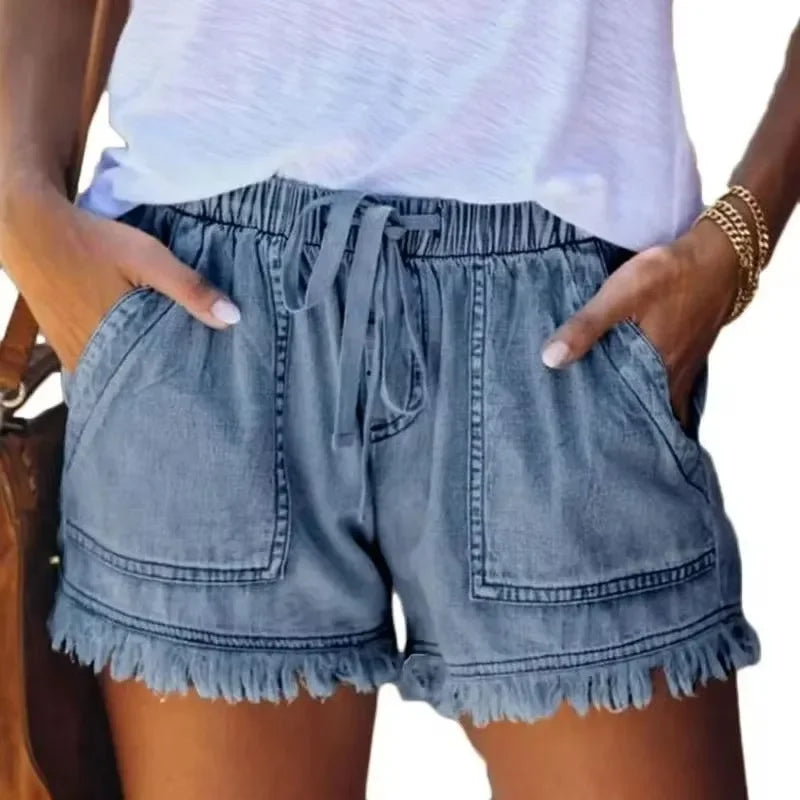 2025 Women's High Waist Casual Slim Shorts - Elastic Waist Loose Straight Jeans for Sprint