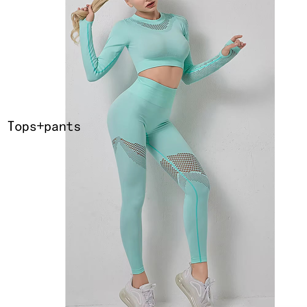 High Waist Yoga Set: Seamless Crop Top & Sports Leggings for Women