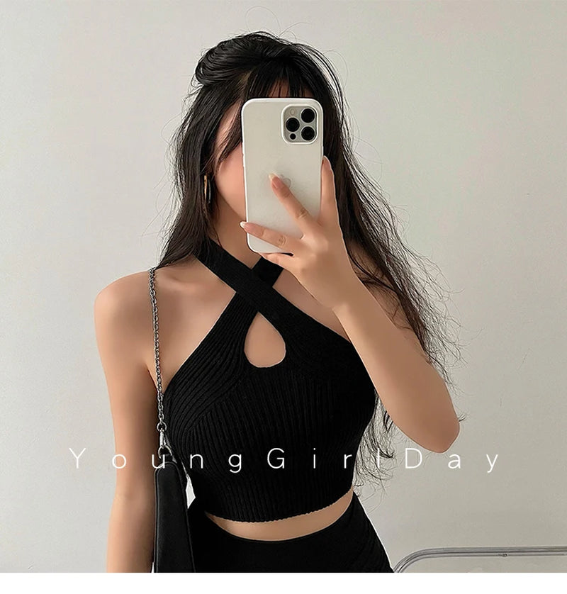 Y2K Revival Halter Top | Women's Knitted Tank Top for Summer