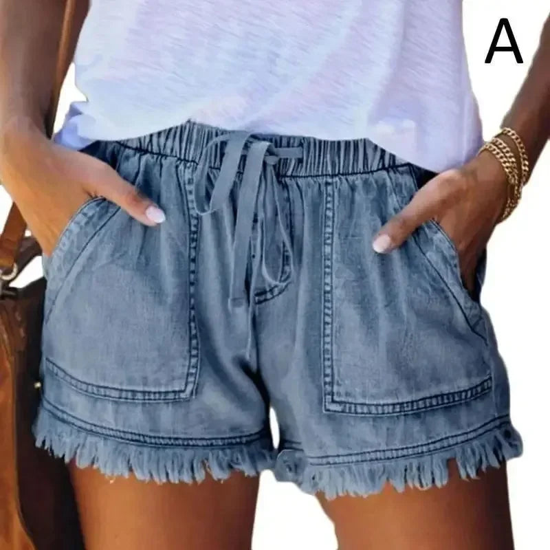 2025 Women's High Waist Casual Slim Shorts - Elastic Waist Loose Straight Jeans for Sprint