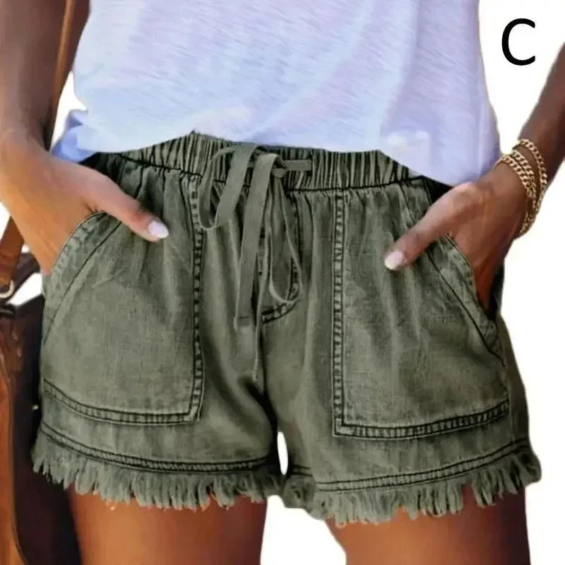 2025 Women's High Waist Casual Slim Shorts - Elastic Waist Loose Straight Jeans for Sprint