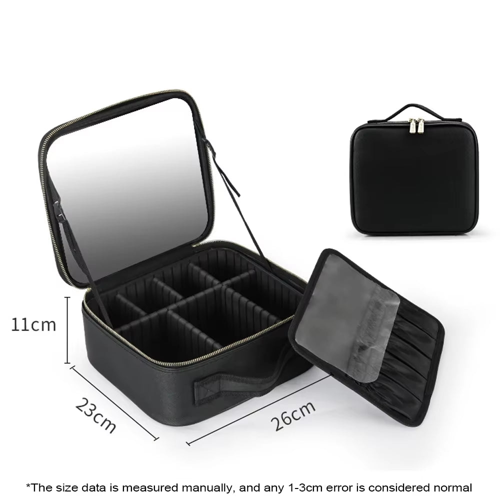 New LED Lighted Cosmetic Case with Mirror PU Leather Portable Travel Makeup Storage Bags Waterproof Travel Makeup Bag