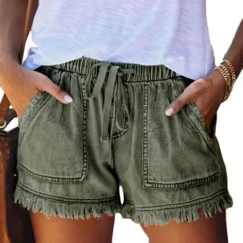 2025 Women's High Waist Casual Slim Shorts - Elastic Waist Loose Straight Jeans for Sprint